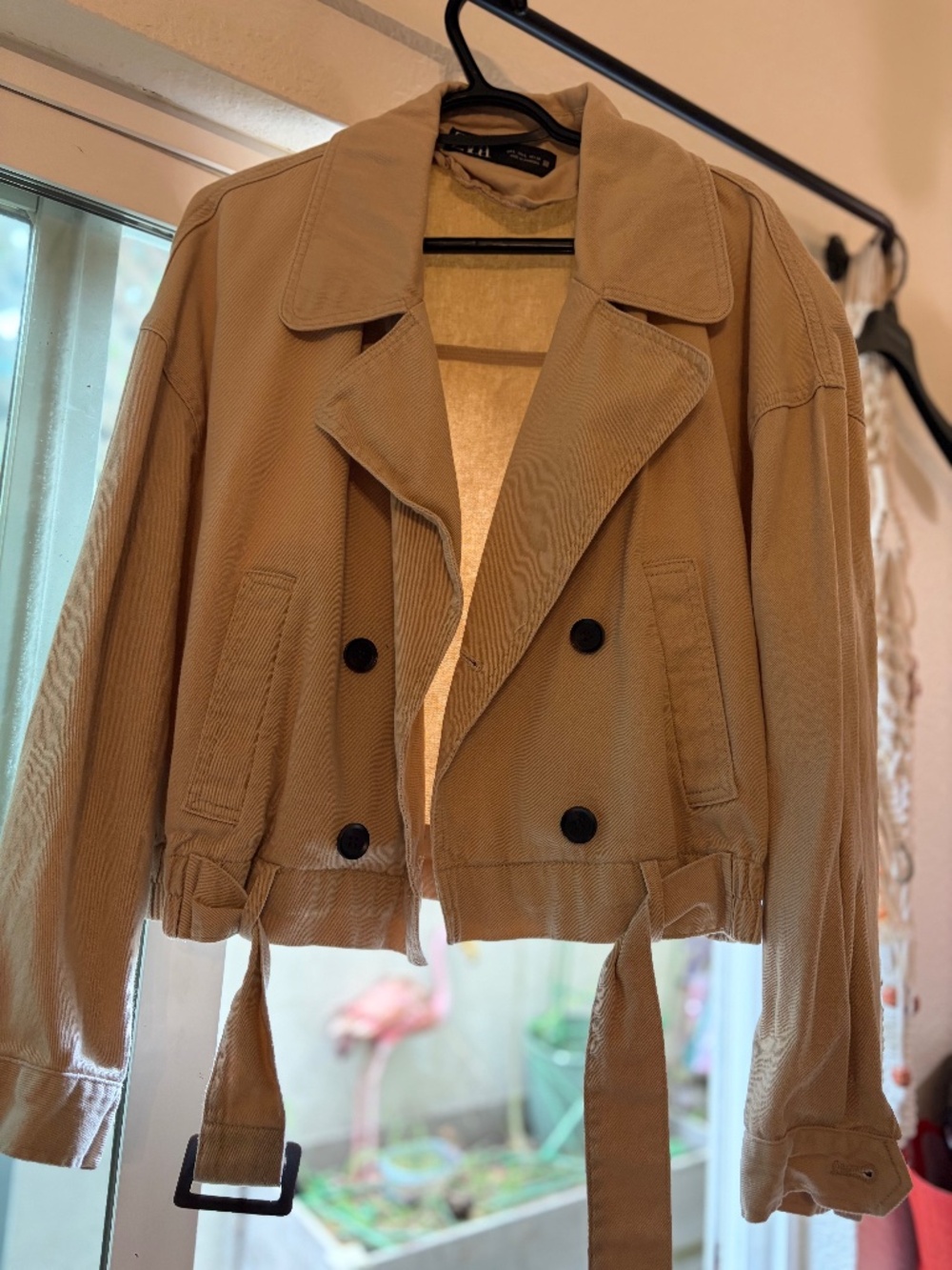 Zara biker jacket trench coat short in cream
